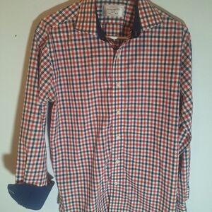 Lorenzo Uomo Men's Red and Blue Checkered Shirt Size medium